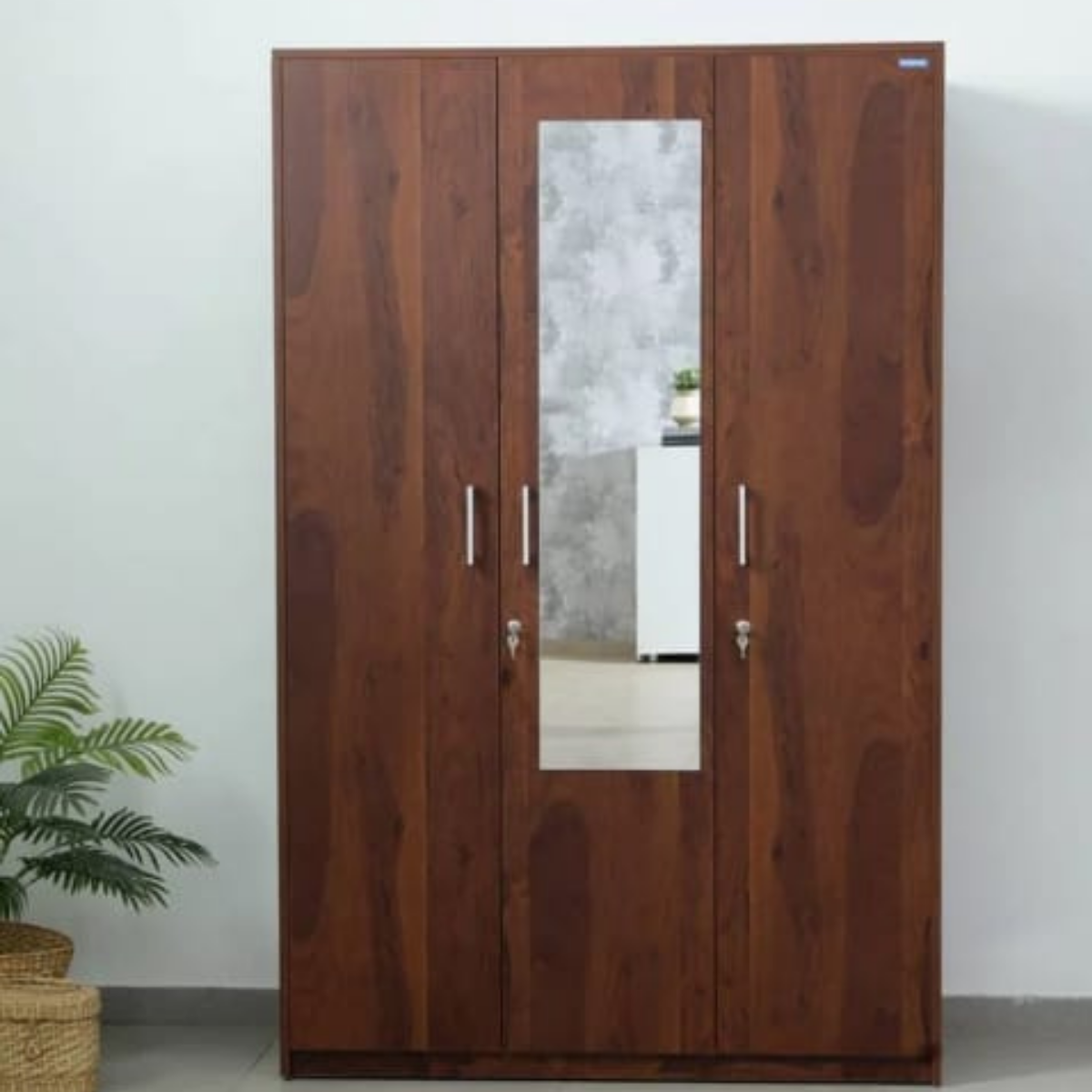 Almirah 3 Door With Mirror Brown